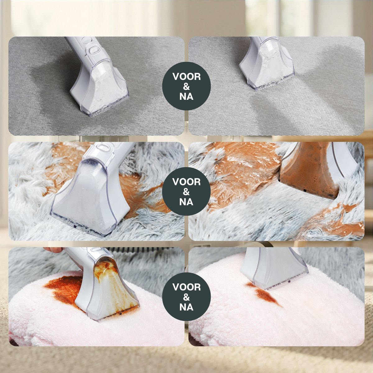 Nettoyeur de taches Ryer - Blanc - 400 W - Puissance d'aspiration de 9 000 Pa - Deux réservoirs d'eau de 1,9 L - 4 embouts - 30 x 15 x 30 cm