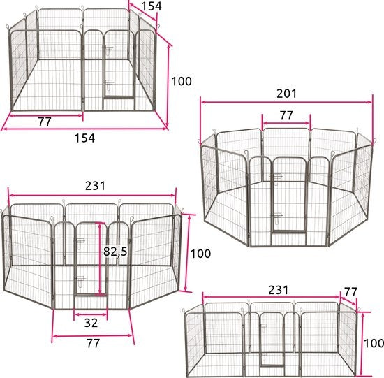 Enclos Pour Chiots/Chien, Tectake, Modulable, Ancrage du sol possible, Gris