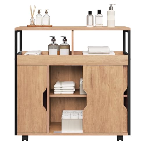 Eugad Meuble de salle de bain étroit avec 2 compartiments ouverts et étagère réglable Chêne noir clair 70 x 71,5 x 20 cm