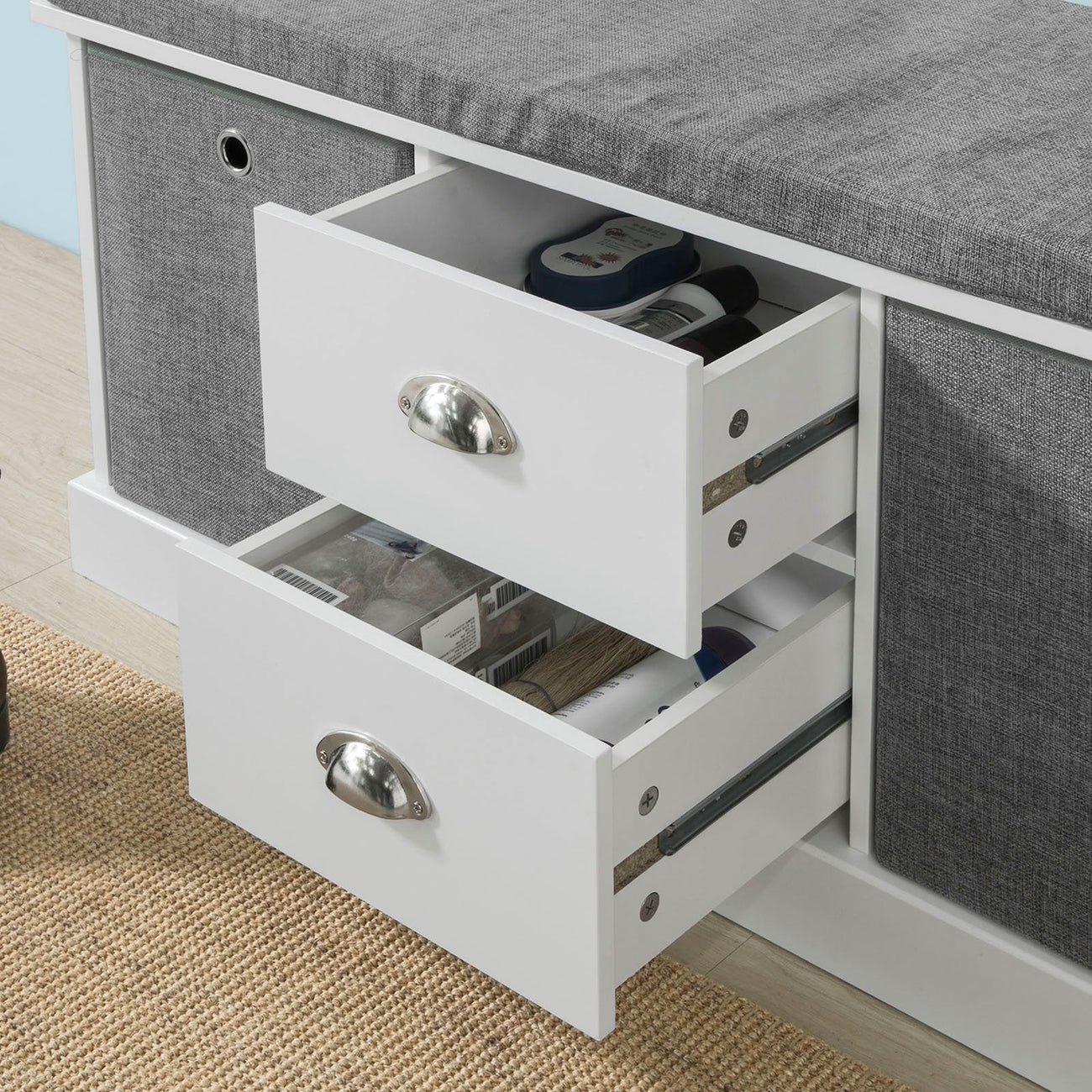SoBuy FSR66-HG Banc à chaussures avec coussin d'assise - 4 tiroirs - 108 x 20 x 41 cm - Gris/ Anthracite