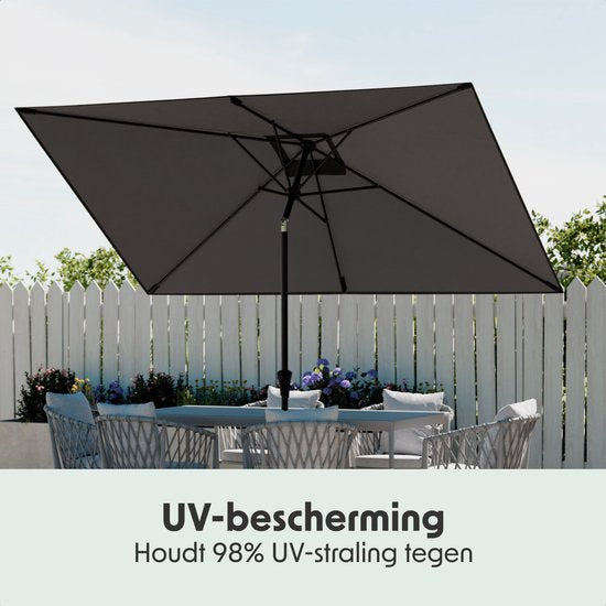 LifeGoods Parasol - Jardin - 200x300cm - 30° inclinable - Imperméable - UPF50+ - Gris foncé