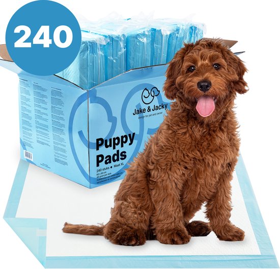 Jake and Jacky 240 Puppy Training Pads 60 x 90 cm - with Adhesive Strip - toilet training dog - dog toilet - pee pads dog - Extra Large