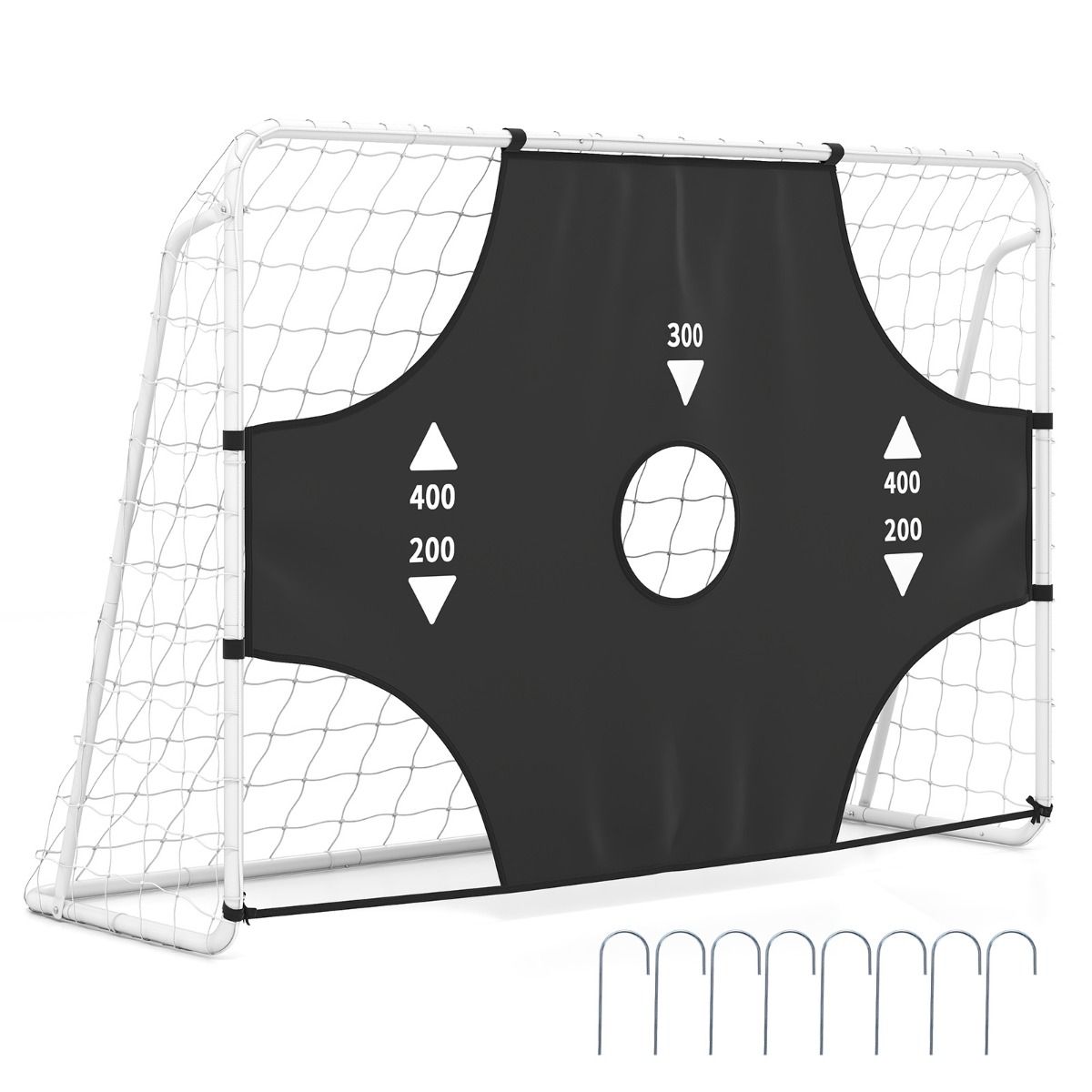 But de football Coast avec panneau amovible - 5 ouvertures de tir - Piquets de fixation inclus - Blanc 215 x 77 x 152 cm