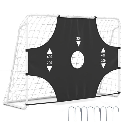 But de football Coast avec panneau amovible - 5 ouvertures de tir - Piquets de fixation inclus - Blanc 215 x 77 x 152 cm