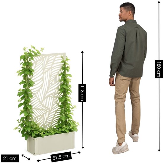 Mica Decorations Sapri Support pour plantes - Jardinière avec treillis pour plantes grimpantes - Support pour plantes autonome ou à fixer au mur - 57,5 x 21 x 118 cm - Blanc cassé