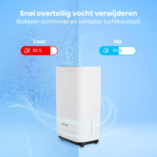 Déshumidificateur Auronic - Série compacte - 16L par jour - Fonction Lavage-Séchage - Chambre à coucher, salle de bain et salon - Blanc