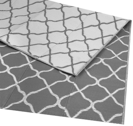 LifeGoods Tapis d'extérieur - 274x350CM - Tapis de jardin - Réversible - Sac de transport inclus - Avec motif - Gris/Blanc
