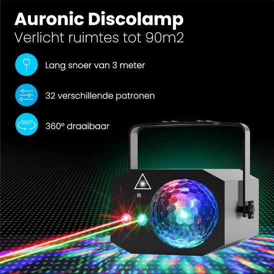 Auronic LED Disco light - Party laser - Kids - Party lighting - Disco light - Remote control and Music controlled - 3 Meter cable