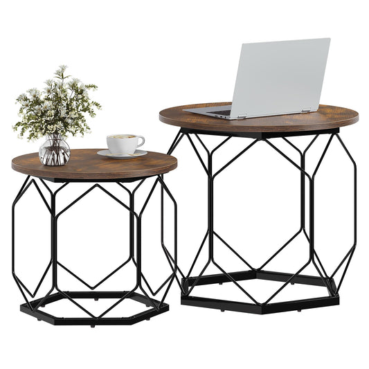 Ensemble de tables basses Woltu - 2 pièces - Rondes - Fibre de bois marron/noir