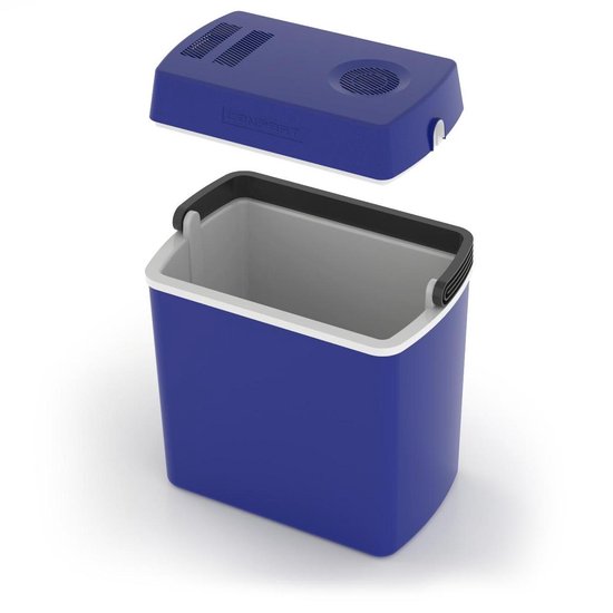 Campart Coolbox CB-8624 - Glacière 22 litres - Légère avec poignée - Système de refroidissement thermoélectrique - Avec prise 12V pour le voyage et la voiture - Convertible en prise 230V - Bleu