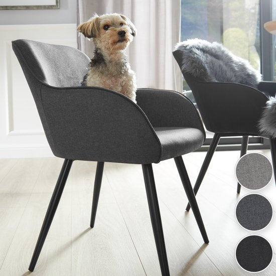 tectake® - Chaise Marilyn Linen Look - chaises de salle à manger - sièges baquets - gris foncé / noir - 403672