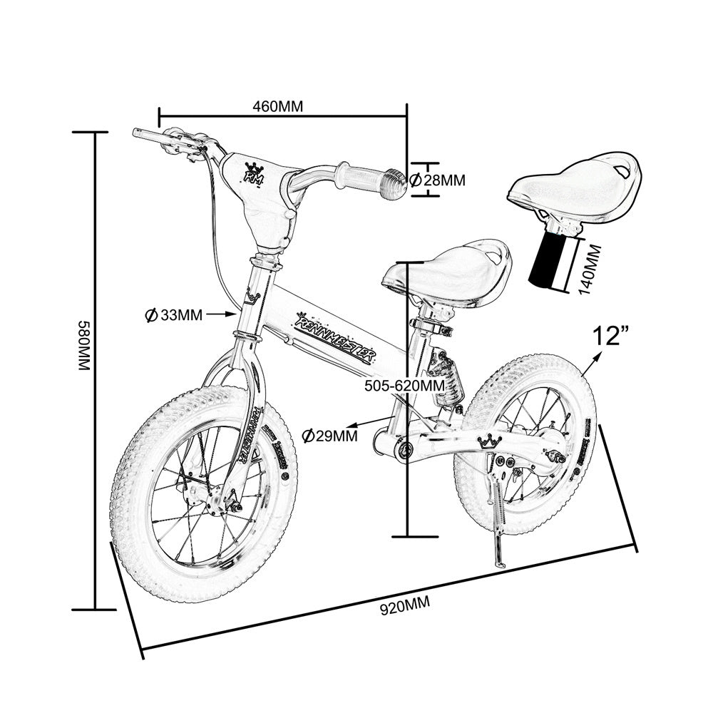Vélo d'équilibre Deuba 'Renmeister' avec suspension et selle d'entraînement orange