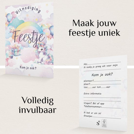 Systemyze 15x Invitation Kids Party Girl - Cartes d'invitation d'anniversaire - Thème Licorne - Format A6