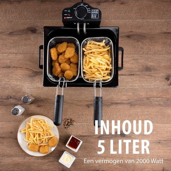 Friteuse double Alpina, 3 paniers - 2,5 / 5 litres 2000 Watt - inox