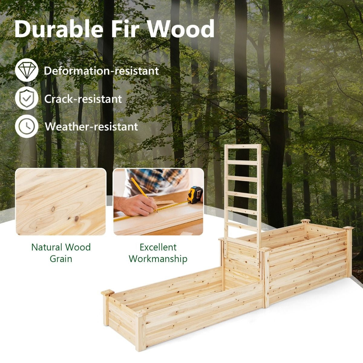 Jardinière Coast - 2 bacs et 1 support pour plantes grimpantes - Fond ouvert - 223 x 64 x 134 cm - Bois de pin