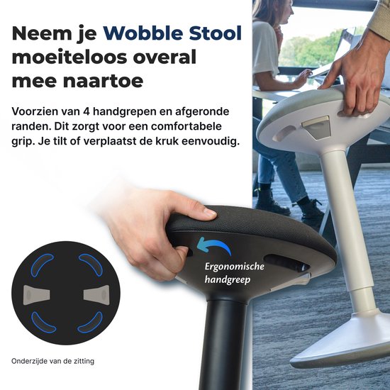 Tabouret oscillant Backerz - Tabouret oscillant ergonomique, hauteur 40-60 cm - Tabouret d'équilibre - Tabouret assis-debout - Tabouret en forme de selle, noir