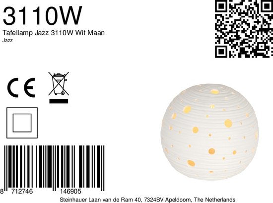 Lampe de table Anne Lighting Jazz - blanche - céramique - 20 cm - douille E14 - 3110W