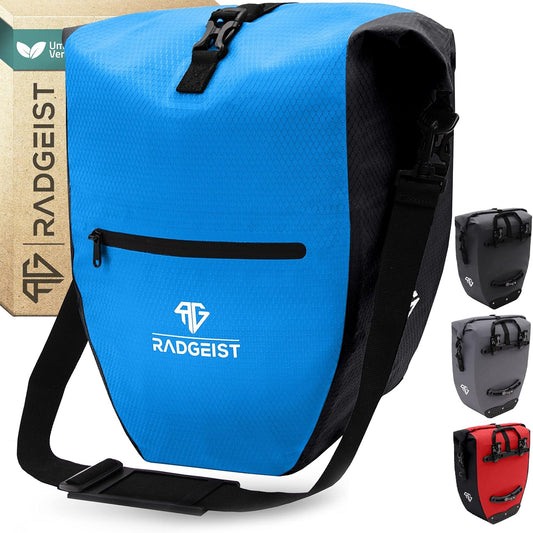Sacoche de vélo pour porte-bagages RADGEIST - étanche et sac à bandoulière - réflecteurs - bleu