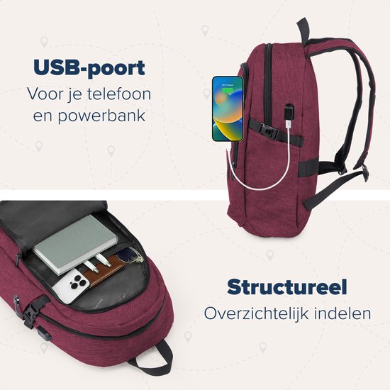 TRVLMORE Sac à dos avec durée de vie - Sac à dos avec compartiment pour ordinateur portable de 15,6 pouces - Cartable - Résistant aux éclaboussures - Hommes et femmes - Garçons et filles - 25L - Bourgogne