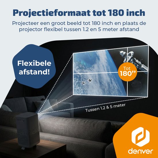 Projecteur portable Denver - 4K 3840 x 2160 p - 150 lumens ANSI - Projecteur - Batterie intégrée - Home cinéma - HDMI - USB-C - PR4700
