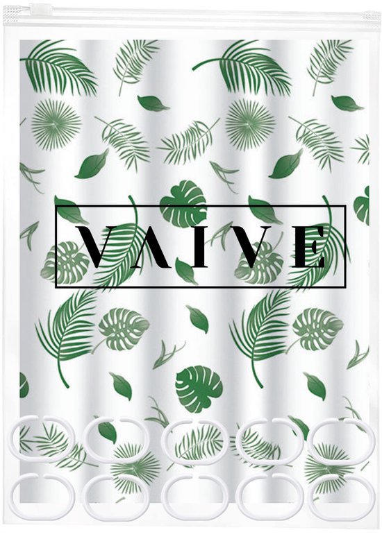 VAIVE Rideau de douche vert 180x200 - Anti-moisissure - Rideaux de douche - Anneaux
