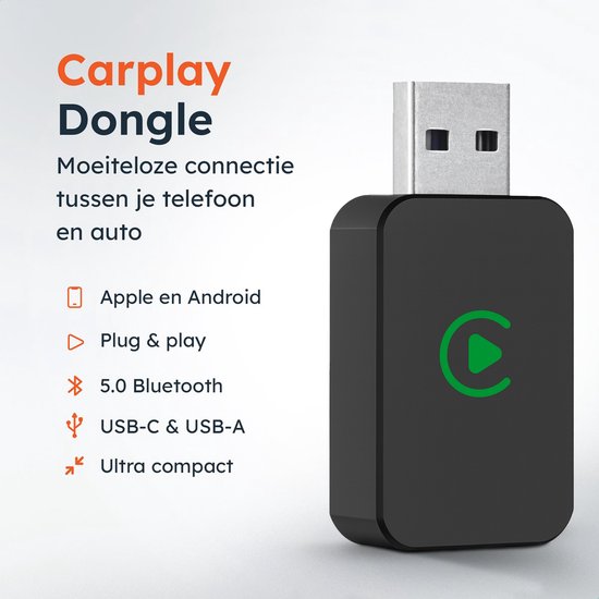 Wireless CarPlay & android dongle - Car - Bluetooth - Sans fil - Sans fil - Récepteur - Compact - incl USB-C - Skoov