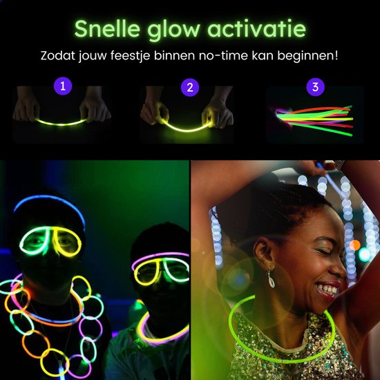 Partizzle 300 pièces bâtons phosphorescents - Extra épais - Connecteurs de bâtons phosphorescents inclus - Bâtons de rupture - Articles de carnaval néon - Décorations d'anniversaires et de fêtes de fin d'année - 7 couleurs