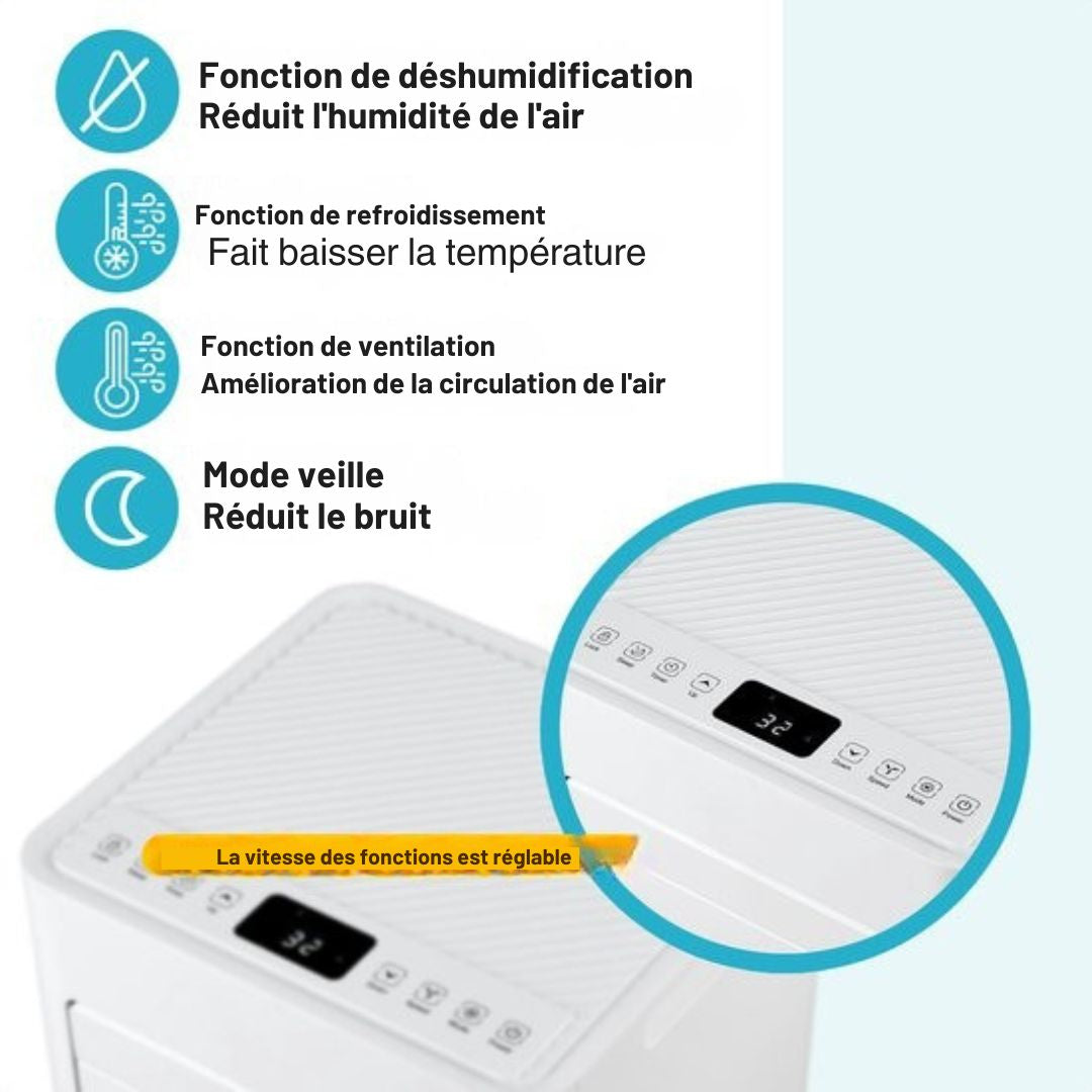 Climatiseur mobile - MOA - 3-en-1 - Déshumidificateur et Ventilateur - télécommande - classe énergétique A - pour pièces jusqu'à 60m³ - Blanc