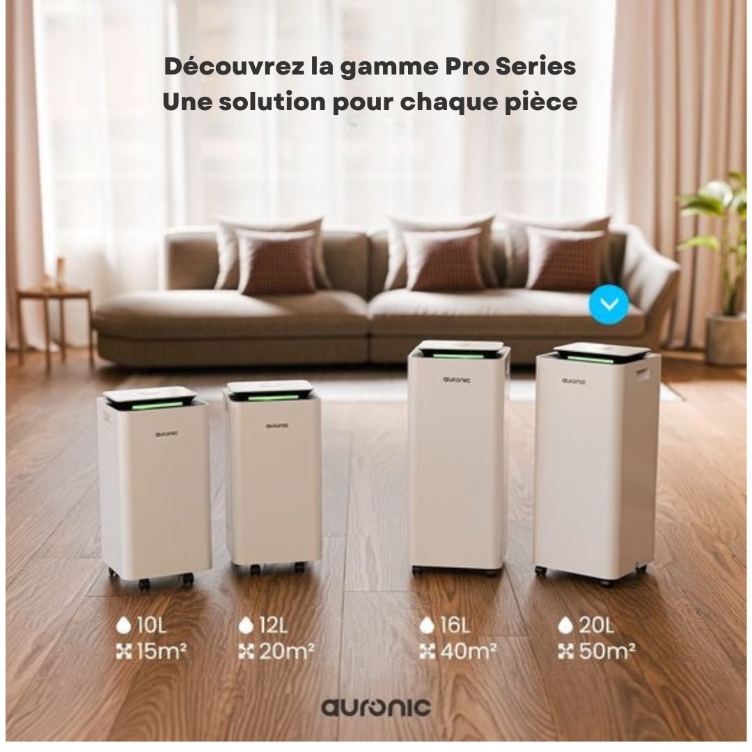 Déshumidificateur et purificateur d'air Auronic - Pro Series - 20L par jour - Fonction Wash-dry - Chambre à coucher, salle de bains et salon - Blanc