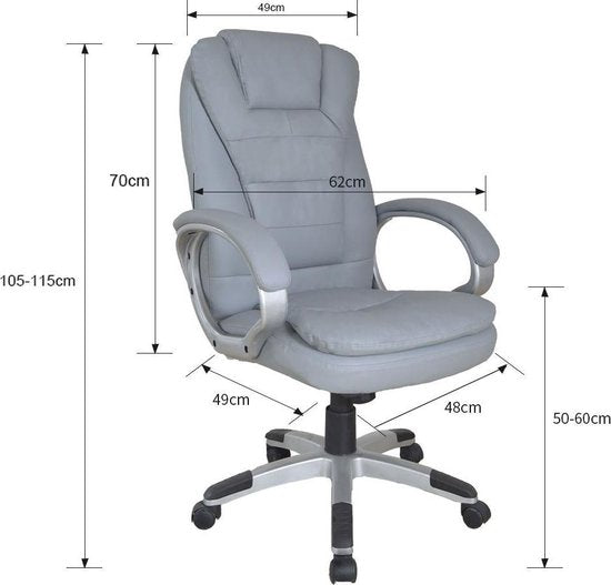 Fauteuil pivotant - fauteuil de direction - réglable ergonomiquement - rembourrage extra épais - gris