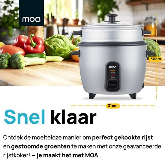 MOA Cuiseur de riz avec cuiseur vapeur 1.5 litres - acier inoxydable - RC18S