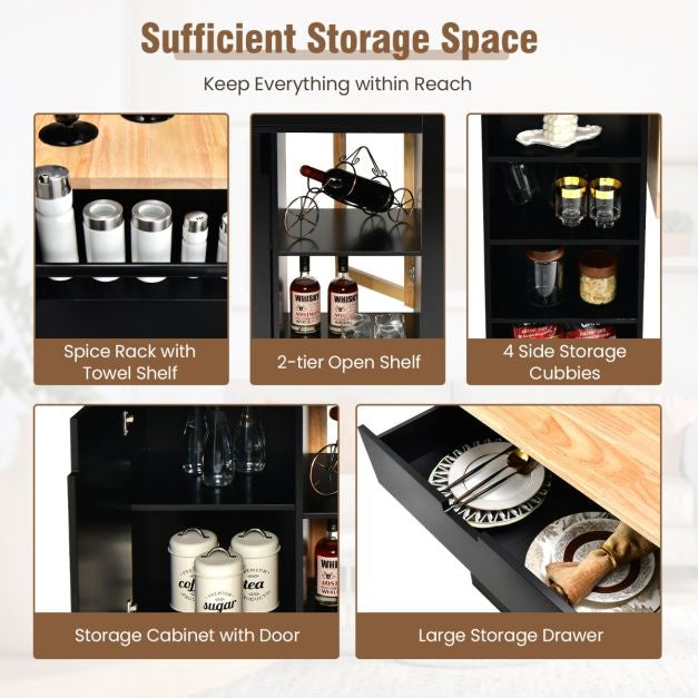 Coast Kitchen trolley chariot de service sur roulettes - Chariot pour îlot de cuisine - 124 x 43 x 92 cm - Noir