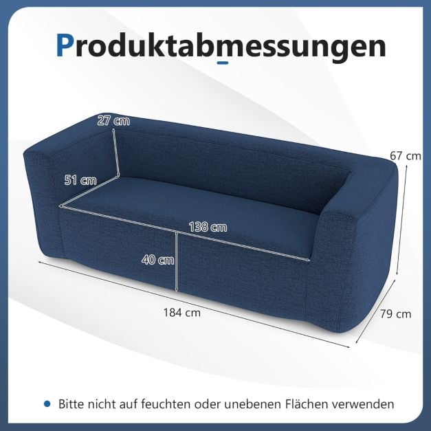 Coast Air Bench Blue - Banc gonflable pour 2 personnes avec housse amovible et accoudoirs larges - 184 x 79 x 67 cm