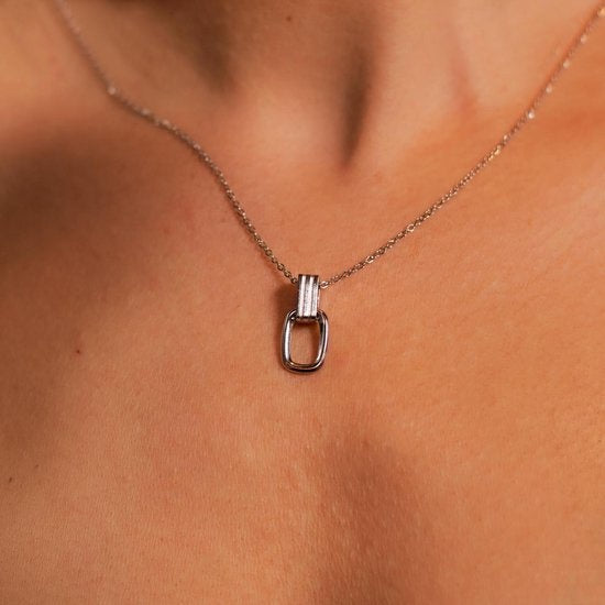 Laura Ferini Dames Ketting Dolci Sogni Zilver - Zilverkleurige Ketting Met Hanger - 18K Witgoud Verguld - Halsketting - Collier - Sieraad - Accessoires - Dames Ketting Met Hangertje