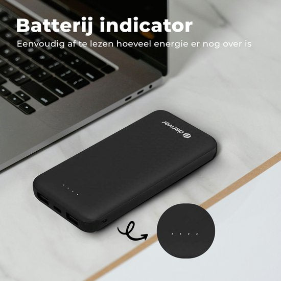 Denver Powerbank 10000 mAh - Avec indicateur de batterie - USB - Micro USB - Powerbank universel pour Apple iPhone / Samsung, entre autres - Noir - PBS10010B