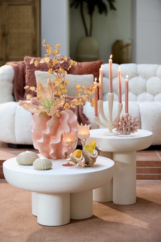 Light & Living table d'appoint ALI bois gris brun travertin sable - Ø45x50 cm