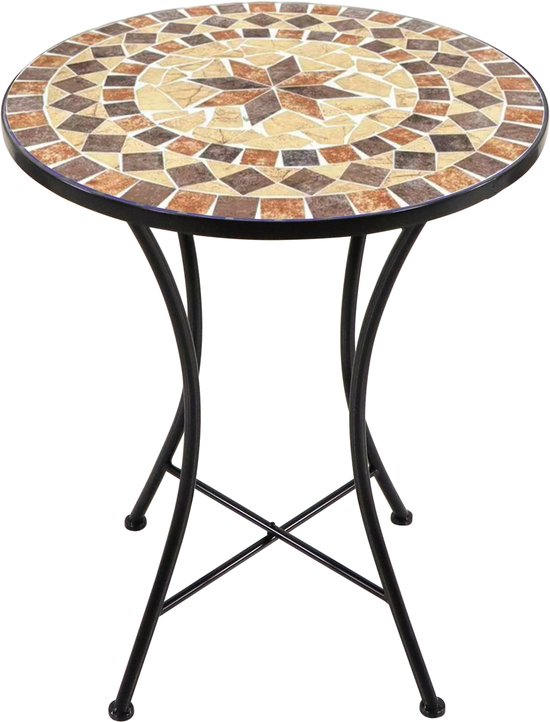 Table de bistrot AXI Amélie - Earth Brown – Table de jardin en métal – Ronde – 60 x 60 x 75 cm - Effet mosaïque – Incrustée de carreaux en céramique – Pour le jardin, la terrasse et le balcon