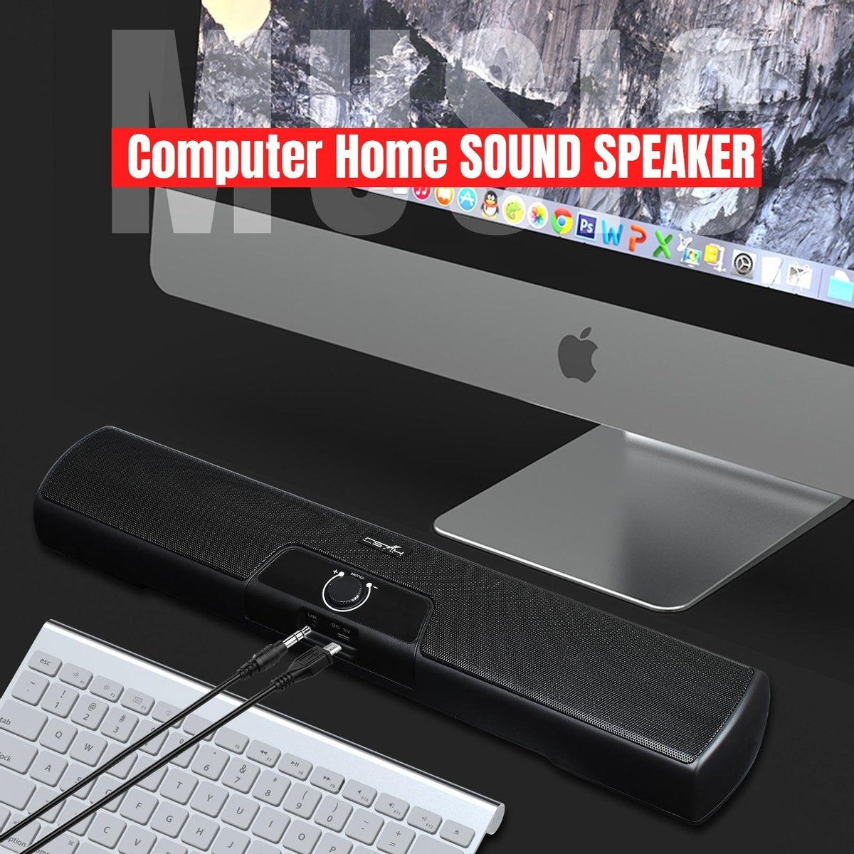 HXSJ Q3 Soundbar PC Speaker - USB - pour ordinateurs de bureau / portables / téléviseurs intelligents / projecteurs - Noir