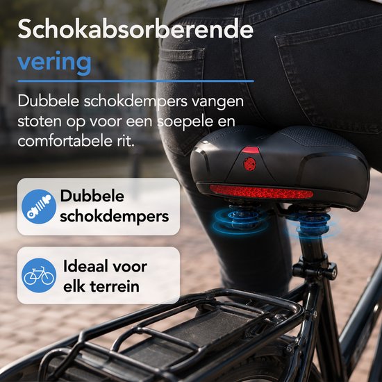 Selle de vélo ergonomique Brixy - Housse de selle incluse - Coussinets en gel et suspension - Réfléchissante - Respirante - Unisexe - Noire