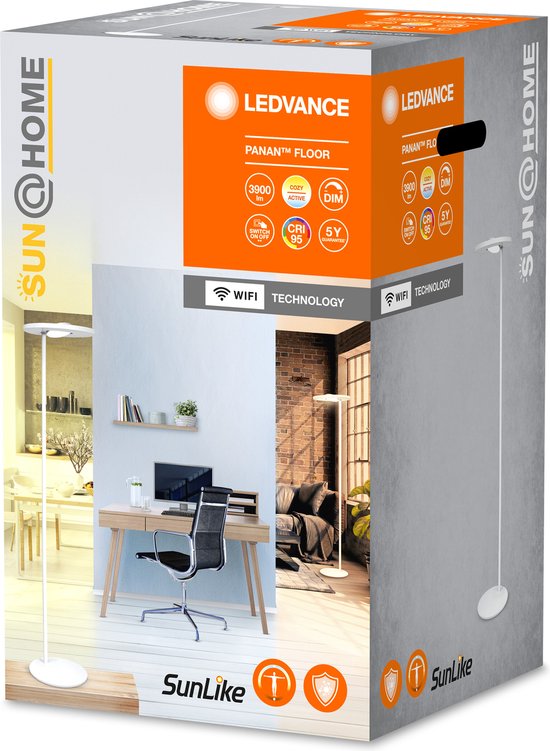 LEDVANCE SunHome Lampadaire de bureau - 36W, 180 cm - Dimmable Tunable White 2200-5000K - Wifi & Smart Home - Silver