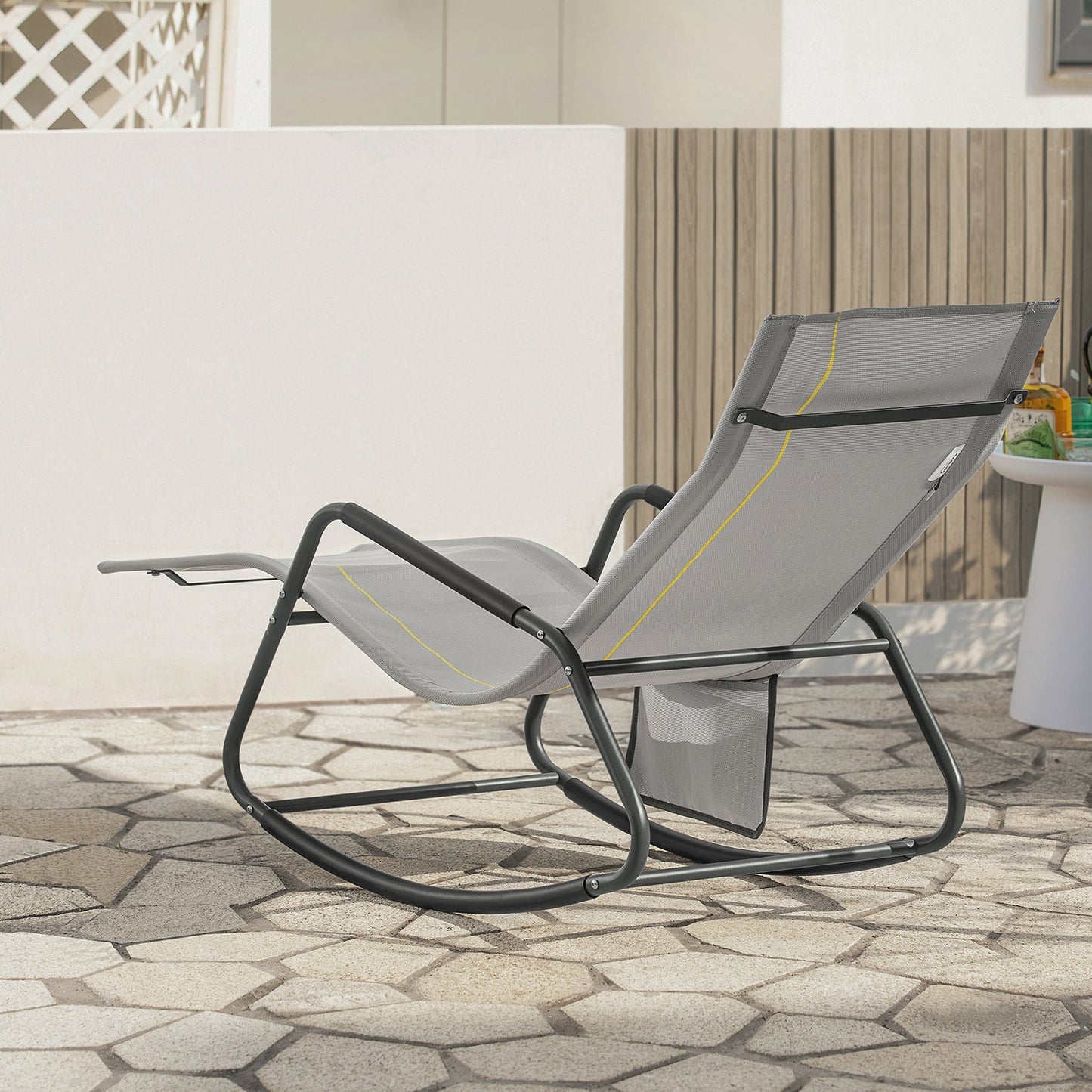 SoBuy Rocking Chair - avec Side Bag - max 120kg - 145x84x57cm
