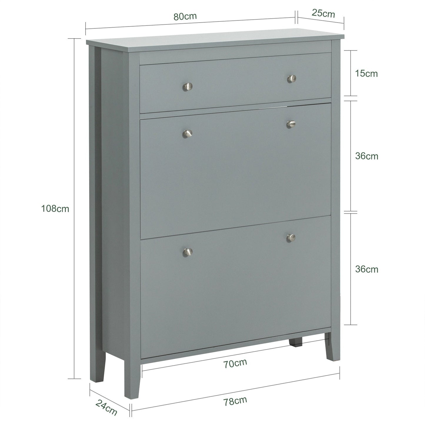SoBuy - Meuble à chaussures avec 2 abattants et 1 tiroir - 80 x 25 x 108 cm - Gris