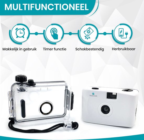TibaGoods appareil photo jetable - avec rouleau - étanche - appareil photo analogique - appareil photo pour enfants - blanc