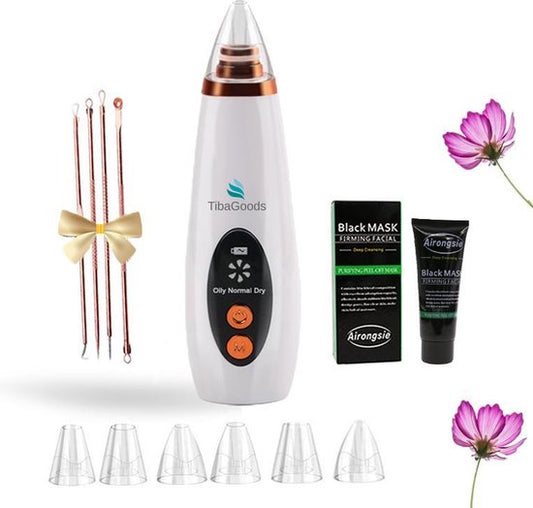 TibaGoods Premium Blackhead Remover I Pore Cleaner with 6 Attachments Remove blackheads | Acne | Comedone Spoons | Skin Care