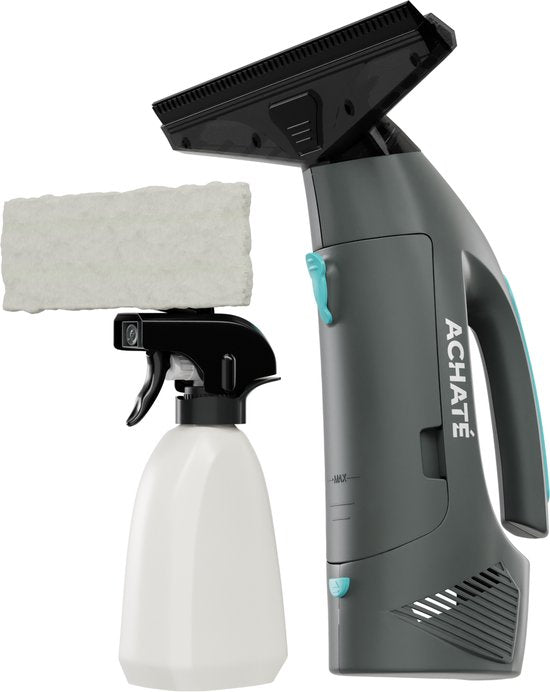 Achaté Essuie-vitre électrique - Aspirateur et lave-vitre - Rechargeable - Avec flacon pulvérisateur et 2 chiffons en microfibre - Nettoyage sans traces - Durée d'utilisation de 40 minutes