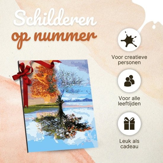 Rubye® Painting On Number Adults - Four Seasons - With Canvasing Canvas, Easel and Brushes - 40x50cm