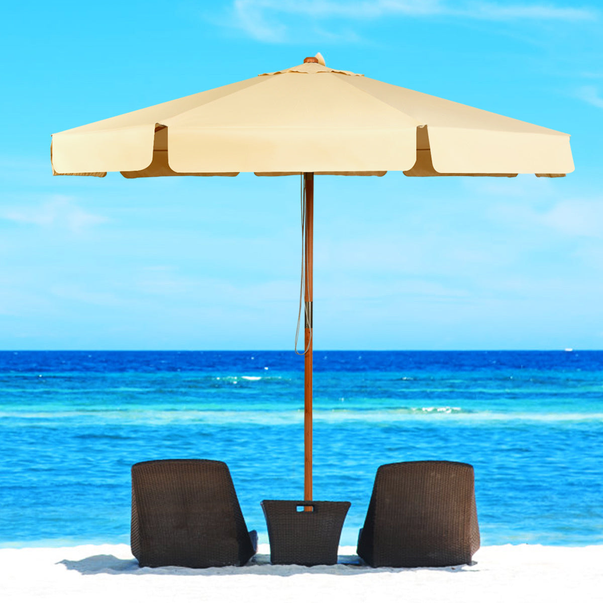 Coast parasol de jardin - inclinable - étanche - avec protection uv - bois - 3m - beige
