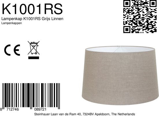 Steinhauer - Abat-jour K1001R - Ø45 cm - Gris lin - Forme cylindrique - Raccord E27 - Design intemporel - Convient aux lampadaires et aux suspensions