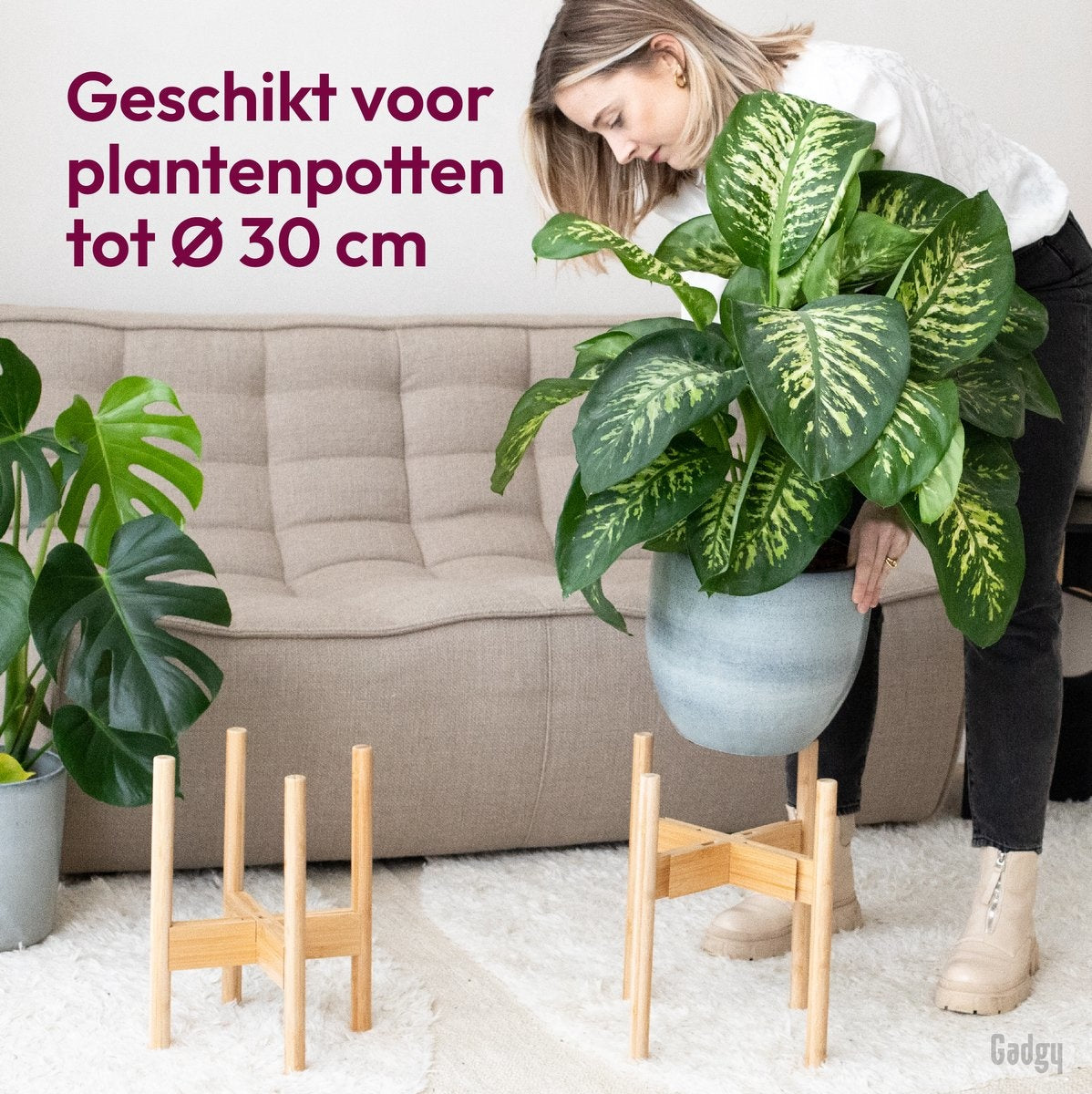 Gadgy Bamboe Plantenstandaard 2 st - Plantentafel - Plantentafeltje voor binnen - Plantenrek - Uitschuifbaar - Hout - Ø 20 tot 30 cm