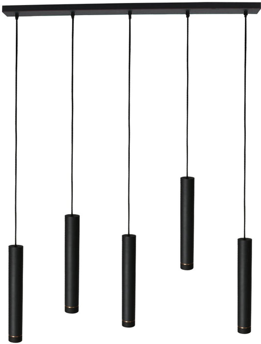Mexlite Lampe pendante DownLume - 5 Lumières - Métal noir - Grande lampe de table de salle à manger - GU10 - Design moderne